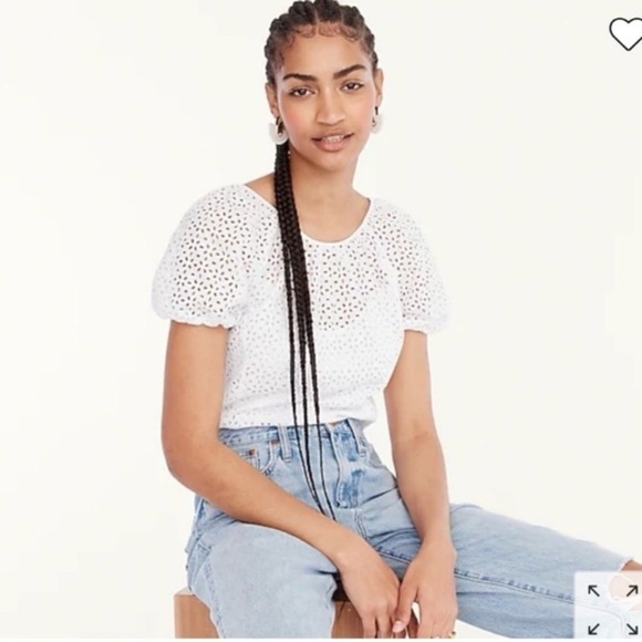 J.Crew Cottagecore White Eyelet Puff Sleeve V-back Blouse Fairy Top Sz 6 NWT - Picture 1 of 16